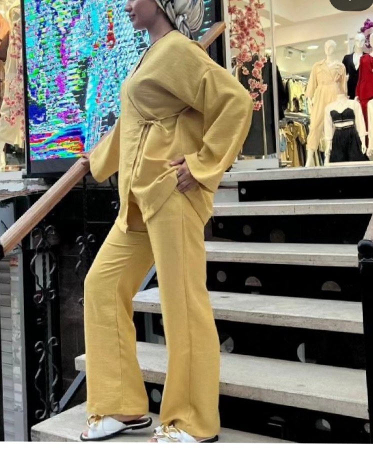 soft keten yandan bağlamalı keten BAL RENGİ