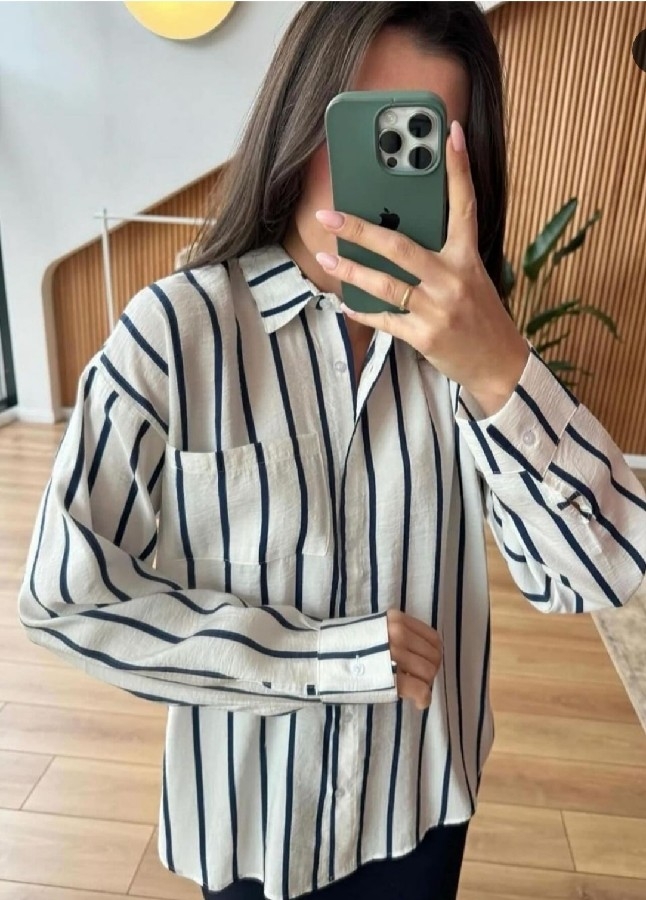 modal tiril gömlek BEYAZ LACİVERT CİZĞİLİ